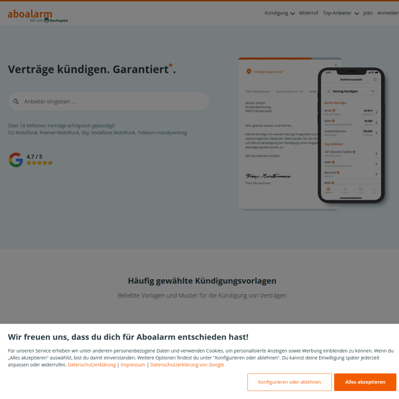 aboalarm - Verträge online kündigen